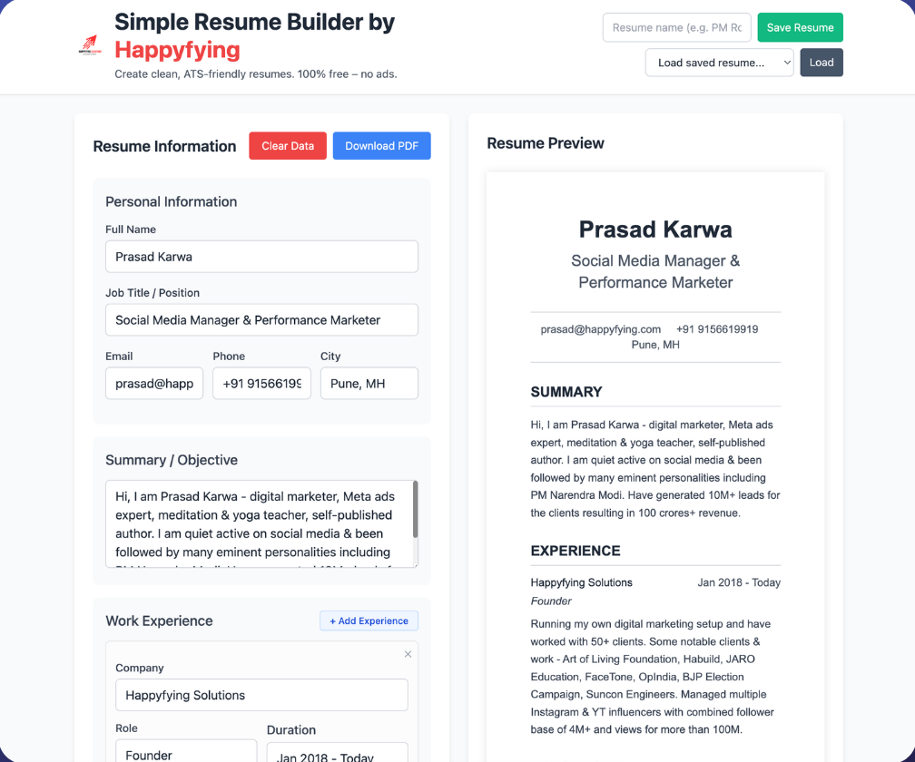 Simple Resume Builder by Happyfying